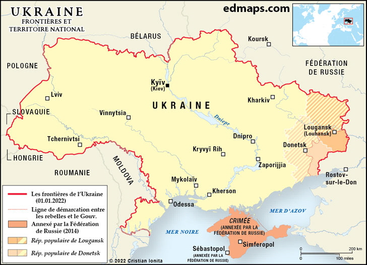 Carte de l'Ukraine: Frontières et territoire national 2022