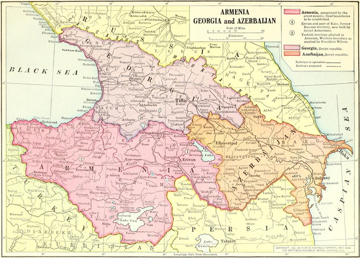 Map of Caucasus in 1922 (Funk & Wagnalls atlas)