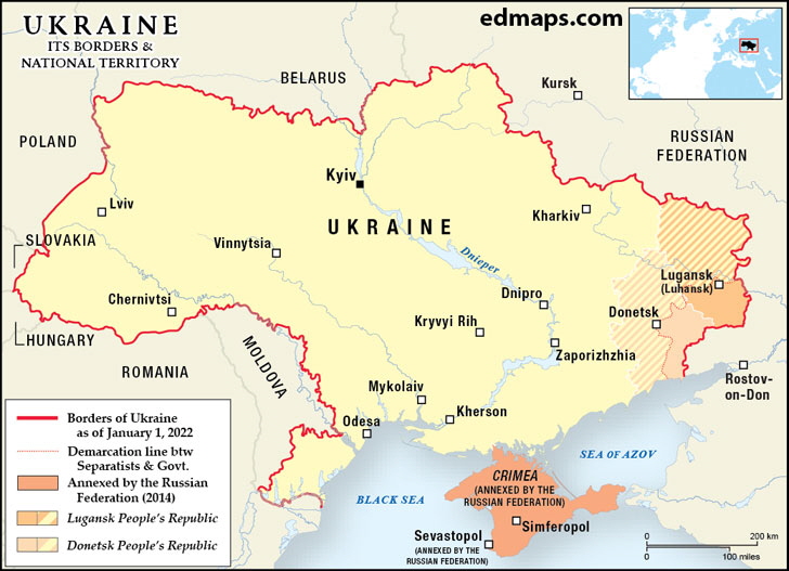 Map of Ukraine: Its Borders and National Territory 2022