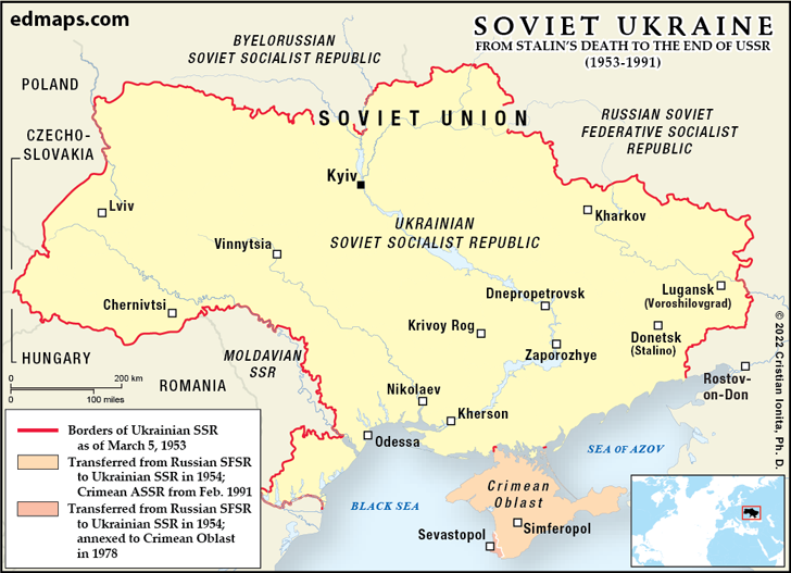 Map of the Soviet Ukraine 1953-1991